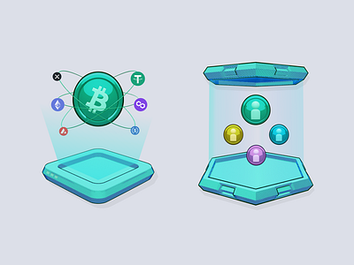 BlockChain illustration BTC Multi-user 3d blockchain illustration ui