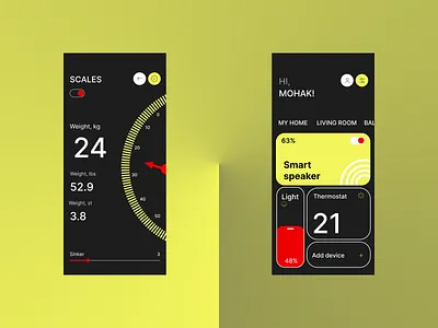 Smart Home app ui allblack darkmode darkui design figma home homescreen neons smart smarthome