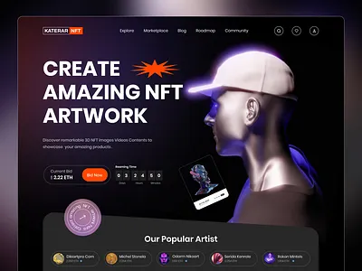 NFT Marketplace Website 3dart artist blockchain cryptoart cryptoinvesting digital art digitalart landing page nft nft market nftcollectors nftmarketplace token trending ui web design