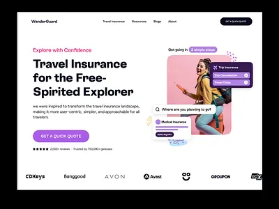 Travel Insurance Landing Page acko coalition coverfox digit insurance ethos hero banner insurance insuremytrip landing page lemonade newfront next insurance policybazaar travel guard travel insurance ui ux web design website design wefox