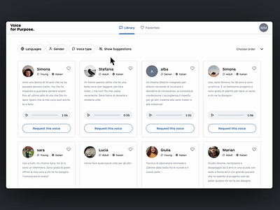 Voice library app donate filter gender healthcare language layout library ui voice wishlist