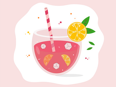 Delicious cocktail with oranges, ice and straw beach cartoon cocktail design drink flat food and drink graphic design holiday ice illustration orange pink vector