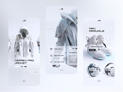 Futuristic Adidas Clothing App adidas app clothes clothing cyberpunk fashion future futuristic minimal mobile product