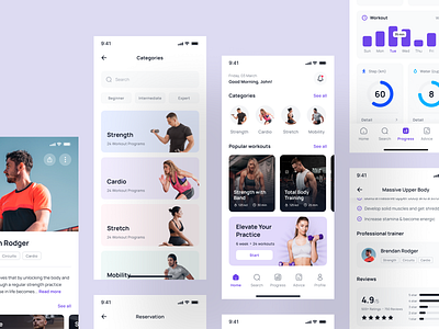 Sporter - Fitness & Workout App UI Kit branding cardio coach coaching design fitness graphic design gym health mobile design nike pixlayer running sport studio trainer training ui ux workout