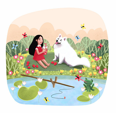 Mia and her dog design illustration