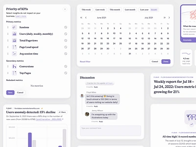 UI bites for Narrative BI analytics analytics platform augmented analytics automated insights b2b bi branding business intelligence data analysis data insights data visualization insights marketing data narrative bi narratives no code product statisctic ui web product