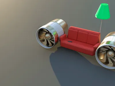 Jet powered sofa 3d graphic design illustration