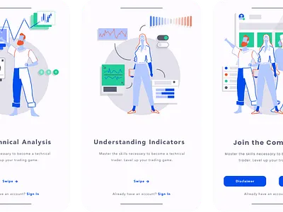 Trading App Intro branding characters graphic design trading ui