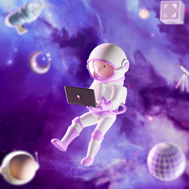 Floating 3D astronaut (3D character in space suit)