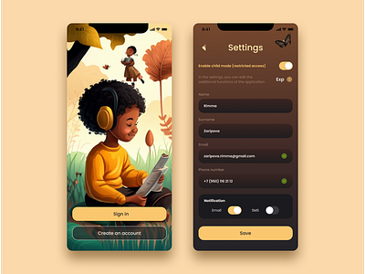 Children's App - Audio Book app appdesign audio children childrens design dribbblers illustration ios kids minimal mobile mobile app mobile ui orange settings ui ui design ui ux ux