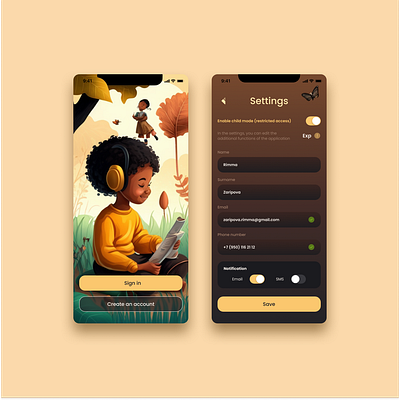 Children's App - Audio Book app appdesign audio children childrens design dribbblers illustration ios kids minimal mobile mobile app mobile ui orange settings ui ui design ui ux ux