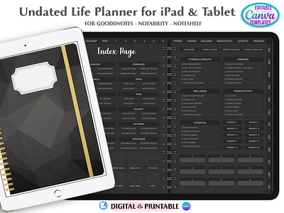 DIGITAL UNDATED PLANNER FOR IPAD daily daily planner day planner digital day planner digital planner goodnotes journal for women