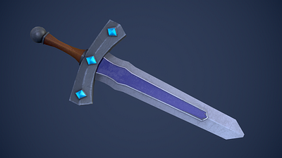 Rare sword 3d 3d design blender blue dagger design gem glave iron lowpoly model sapphire steel stylised substance painter sword weapon