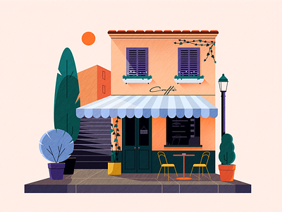 Cafe adobe illustrator architecture awning building cafe city coffee shop coffeehouse cozy food illustration illustrator local restaurant street terrace vector vector art