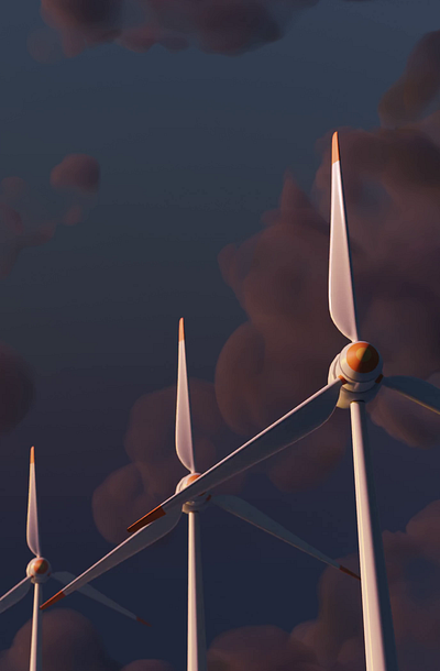 Wind turbines animation 3d 3d design animation blender dawn design dusk illustration lowpoly model sky stylised