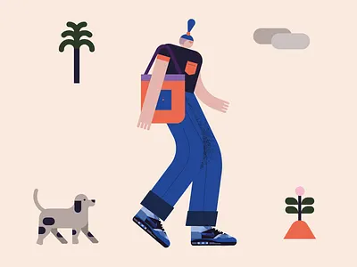 Walking with my dog animals art bag character design dog fashion illustration man nature plants tote walking