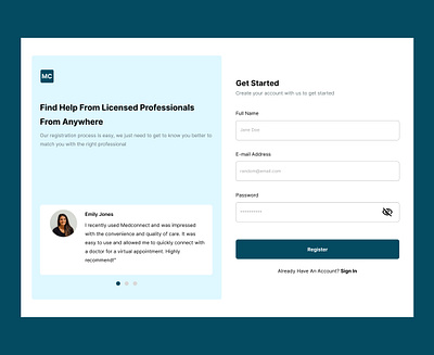 Registration Screen - MedConnect branding creative design figma healthcare healthtech help illustration logo medical mobile app popular registration screen sign up ui uiux user experience user interface web web design
