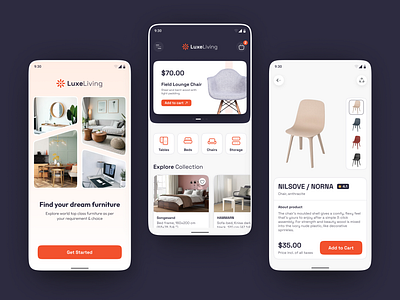 Luxury furniture mobile app app branding cards color palette design furniture app luxury app mobile app mobile design product cards typography ui