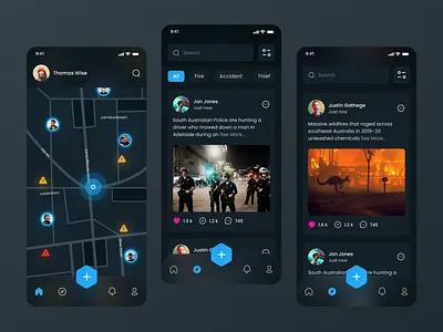 Live Safe Mobile App (Dark Mode) citizen ap creative crime dark mode design graphic design illustration logo product design social media ui ui inspiration user interface ux ux design visual design