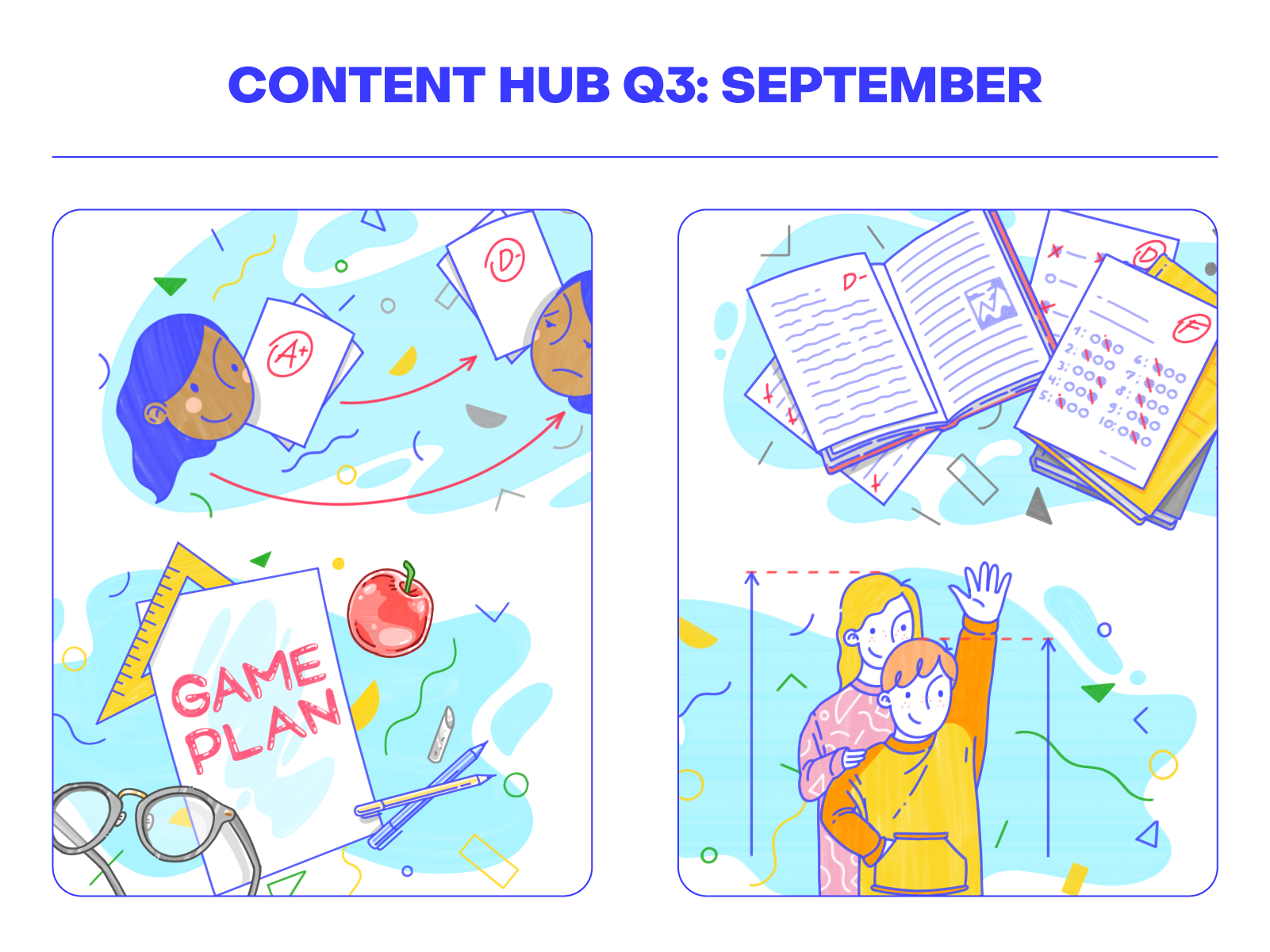 Fensolvi – Little a Little Longer Content Hub Illustrations blue character children grades handwritten illustration playful school yellow