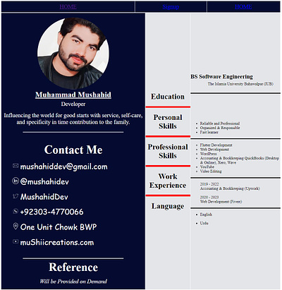 Resume page branding css3 graphic design html5 landing page web design web resume page