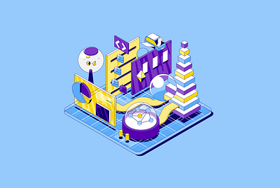 Sabio ai app city data design illustration isometric landing page patswerk space tech technology ui vector