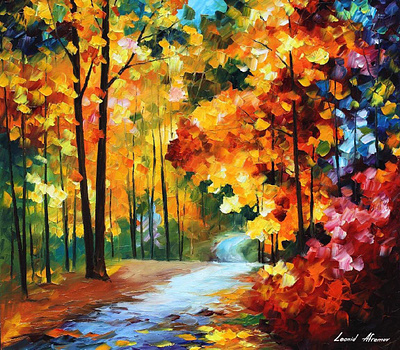 RED FALL LEAVES — oil painting on canvas leonidafremov