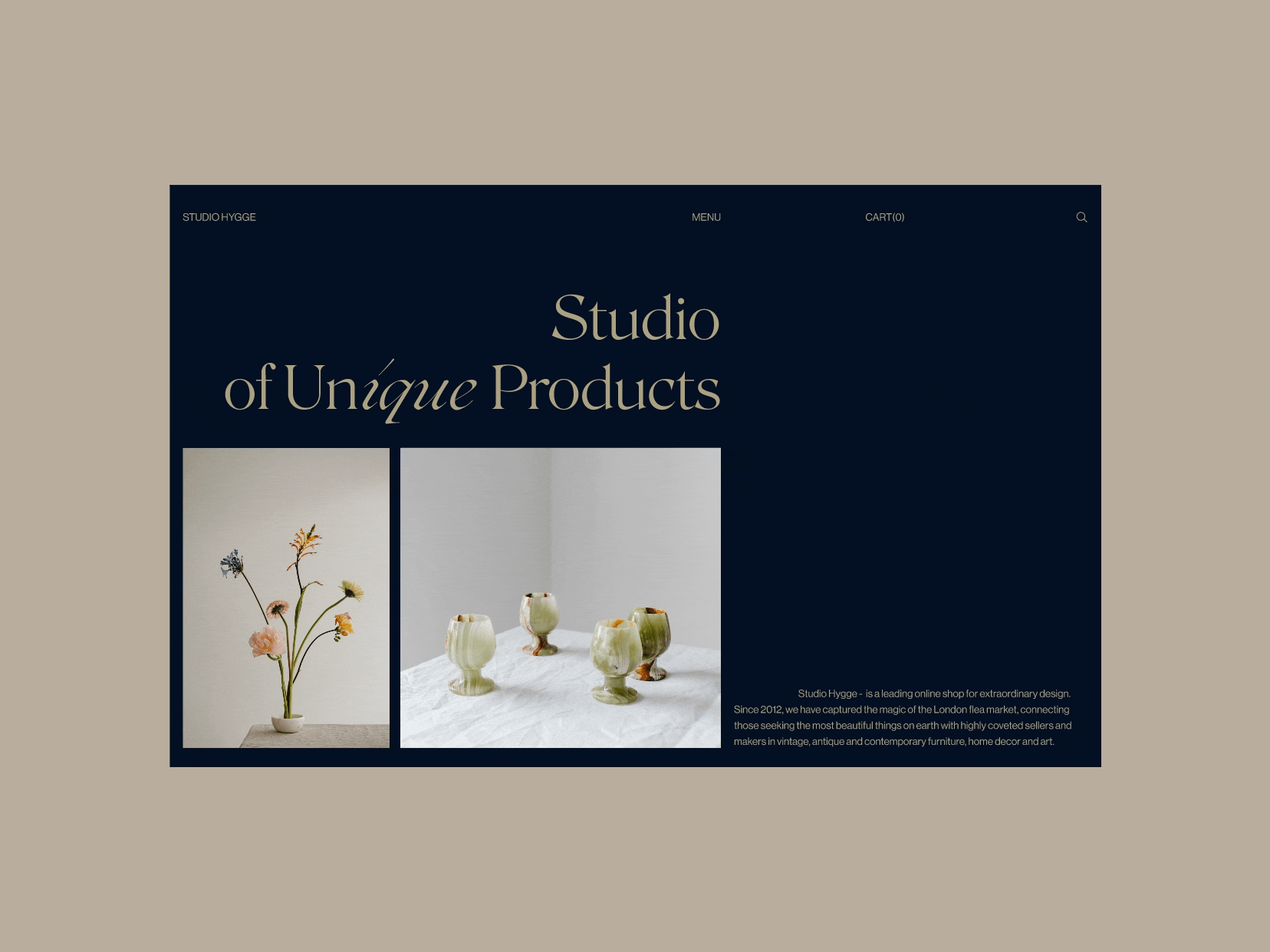 STUDIO HYGGE - website (main page) beige candles e commerce home home products interior interior design pastel shop ui ux website