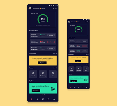 Financial app design for android android application asset cibil score design credit design figma mobile app reward ui ui design uiinspiration ux