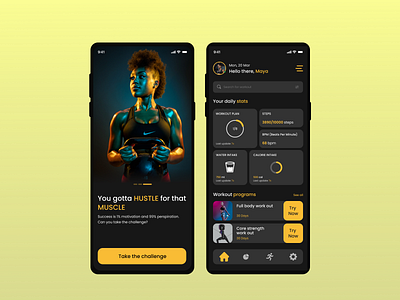 Build 1.0 - Day 23 | Home screen for workout app app app design dark mode design fitness fitness tracking fonts ui ui design ux workout app
