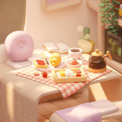 [Room with food] Morning pastries 3d illustration