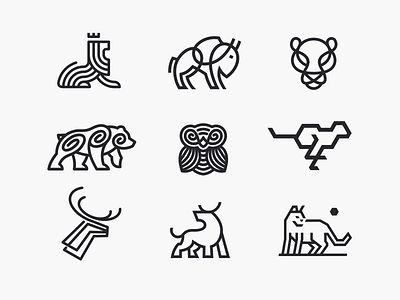 Animal logo collection animal bear bison bull cat cheetah clean logo deer for sale lion logo logoground minimal nagual design owl puma simple logo