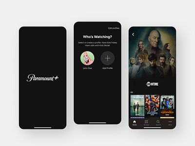 Paramount+ app branding clean concept design design entertainment figma logo mobile mobile app mobile design movies paramount stream tv shows ui ui design ux