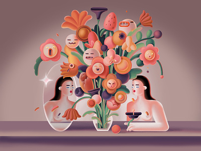 Bouquet app article bouquet character digital dream face graphic design illustration mirror nft surrealism vector women