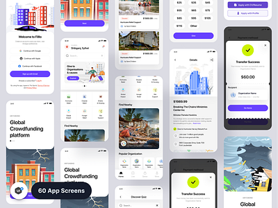 Filllo Crowdfunding App UI Kit app app design charity charity app crowdfunding crowdfunding platform design donation fund rising fundraising mobile mobile app non profit online fundraising product design save earth seed funding social app ui kits ui8