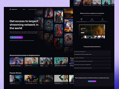 Eaglestream - Streaming platform landing page movie movies streaming ui ux web design