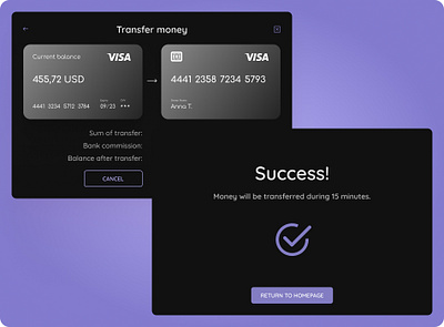 Transfer money screens banking dailyui dark theme design screens transfer money ui