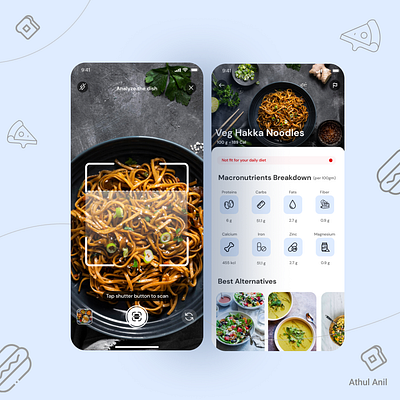NutriScan: Mobile App UI for Comprehensive Food Analysis 3d animation app branding design food illustration interface landing page lettering logo minimal mobile typography ui ui design uidesign uiux ux vector