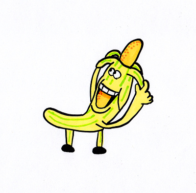 Banana Split banana banana peel cartoon character dots drawing happy illustration markers peel smile teeth yellow