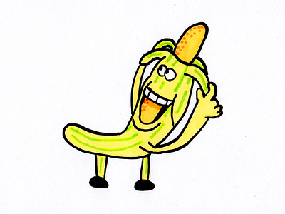 Banana Split banana banana peel cartoon character dots drawing happy illustration markers peel smile teeth yellow