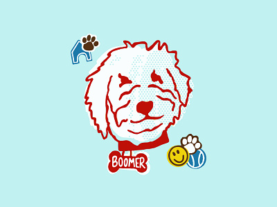 Goldendoodle Illustration bones boomer dog doggy doodle goldendoodle halftones illustration indiana indianapolis indy paw popart procreate pup puppy retro textures