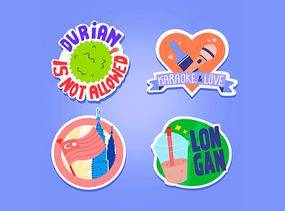 Sticker pack: Trip to Singapore and Malasya flat illustration illustrator malasya procreate singapore sticker