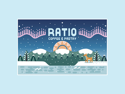 Ratio Coffee Winter Sleeve coffee coffee shop coffee sjop coffee sleeve deer digitalart illustration northern lights print snow winter winter scene