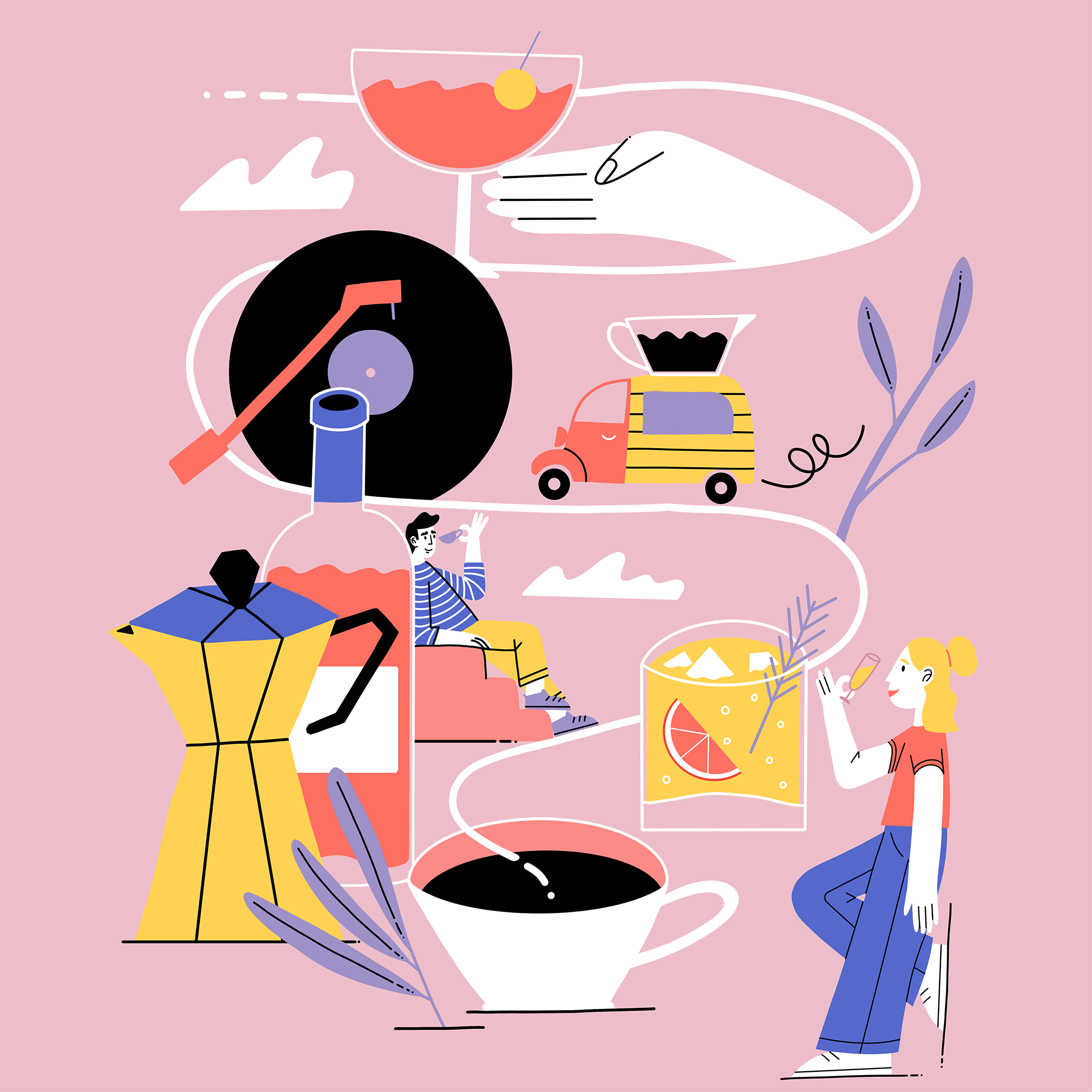 Coffee place mural coffee coffee place community illustration illustration art mural mural illustration people specialty coffee