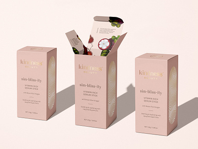 Kindness Serum Box Design beauty botanical box branding clean compostable design elegant fruits gold foil luxury packaging pink recyclable science serum skincare sustainable vegan vitamins