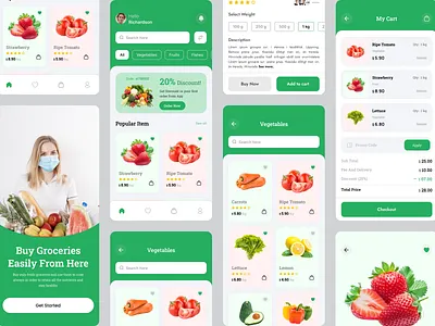Groceries E-Commerce Mobile App branding design graphic design illustration landing page logo mobile app product app ui ux