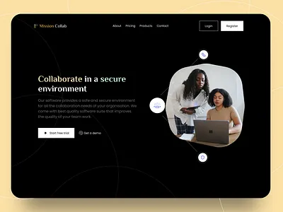 Collaboration tool landing page collaboration dark dark ui design interface landing landing page minimal minimalist ui user interface web design