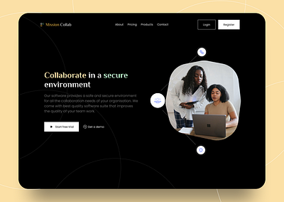 Collaboration tool landing page collaboration dark dark ui design interface landing landing page minimal minimalist ui user interface web design