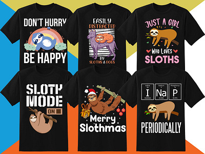 Sloth T-Shirt Designs Bundle branding design graphic design illustration logo teacher typography ui ux vector