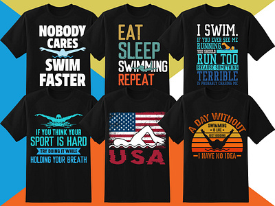 Swimming T-Shirt Designs Bundle branding design graphic design illustration logo teacher typography ui ux vector